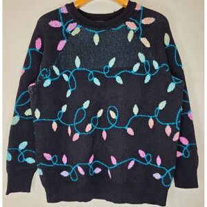Torrid Christmas Lights Sweater Sz 1X Black Knit Festive Holiday Goth Pullover